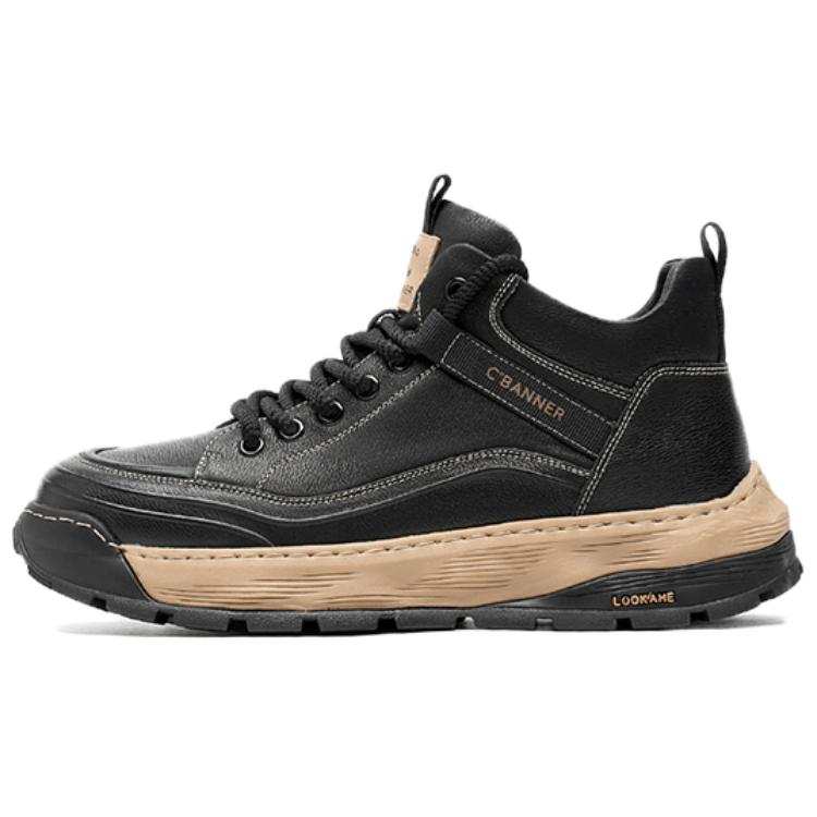 C°BANNER Cow Leather Fleece Lined Thermal Outdoor Versatile High top Casual Shoes Men's Black