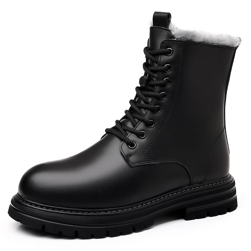 LUOMENG Short Mid Calf Combat Boots Men's Black