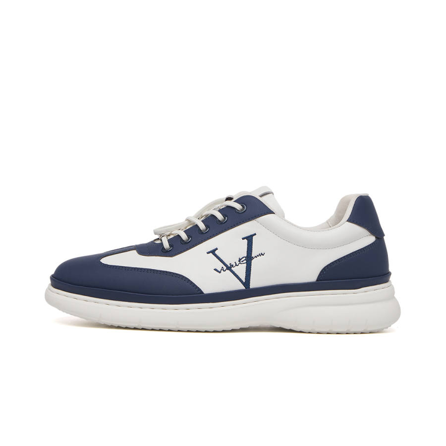 VICKI BROWN Cow Split Leather Low top Casual Shoes Men's White Blue