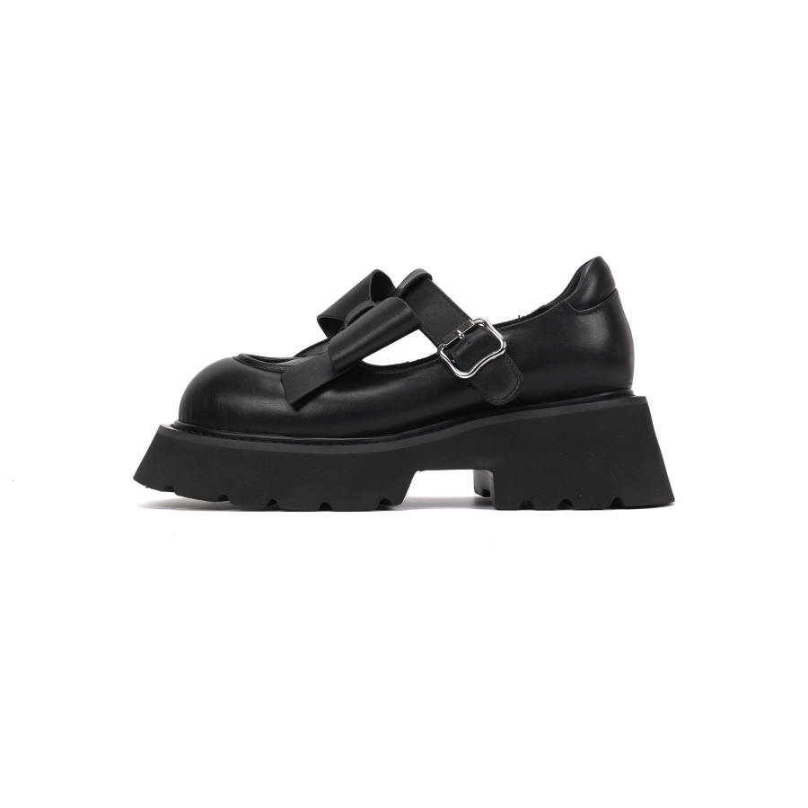 Asthershop Top Grain Cow Leather Mary Jane Shoes Women's Black