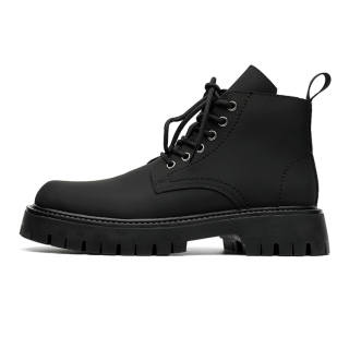 GZZ Microfiber Leather Crew Combat Boots Men's Black