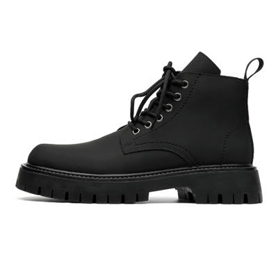 GZZ Microfiber Leather Crew Combat Boots Men's Black