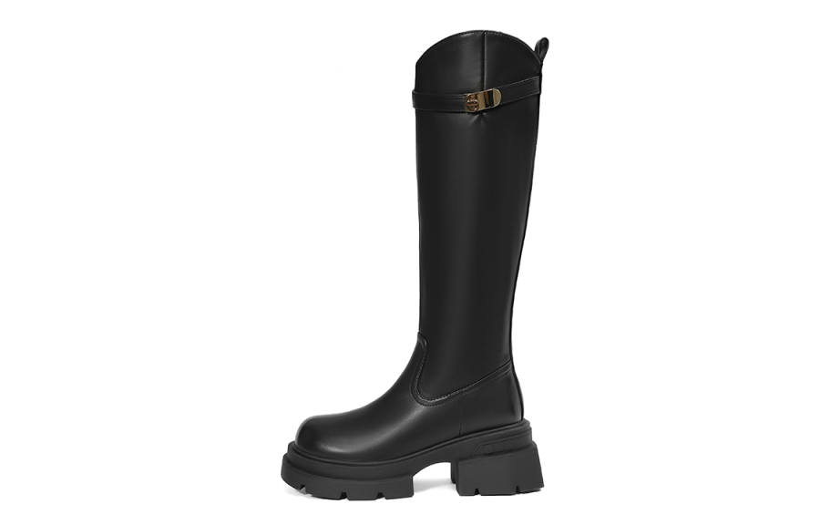 EBLAN EBLAN Leather Fleece Lined Thermal Knee high Boots Women's Black