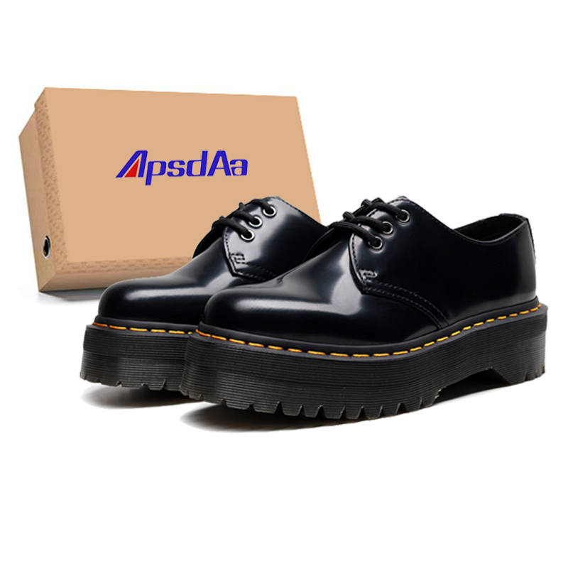 SITULANG ApsdAa x SITULANG 3 Hole Platform Open Edge Beaded Leather Slip Resistant Low top Casual Shoes Unisex Black