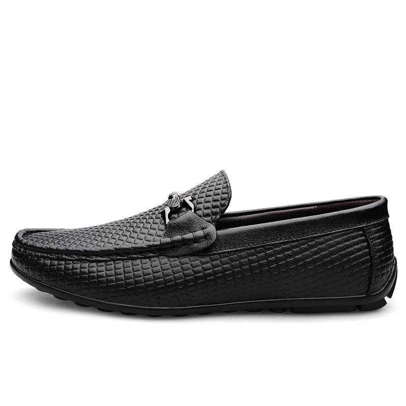 CITONGXIANSHENG Top Grain Cow Leather Gommino Loafers Men's Black