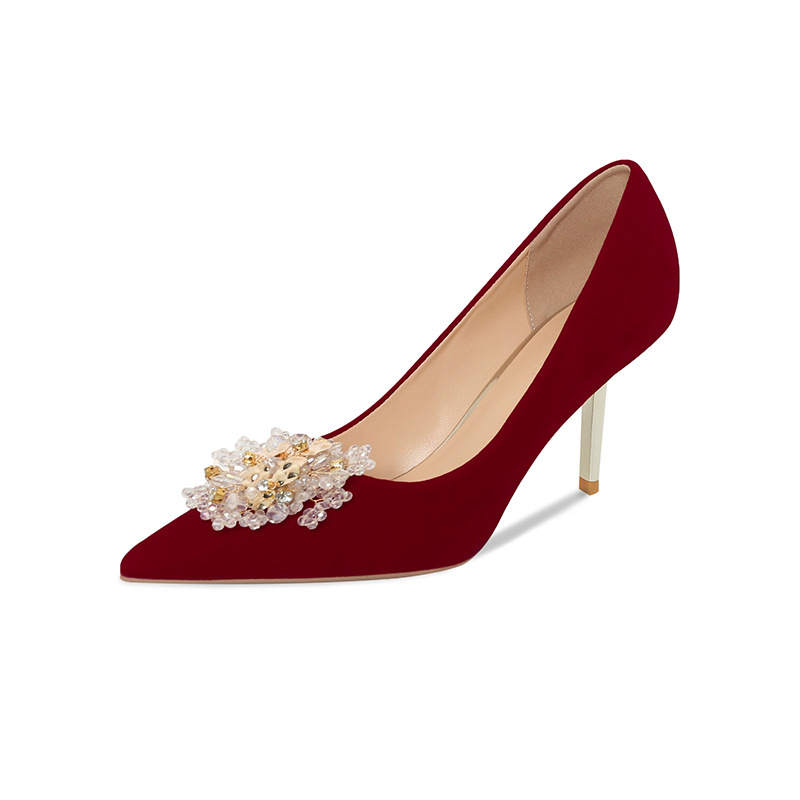 BIGTREE BIGTREE Suede Slim Heel High Heels 8cm Women's Red