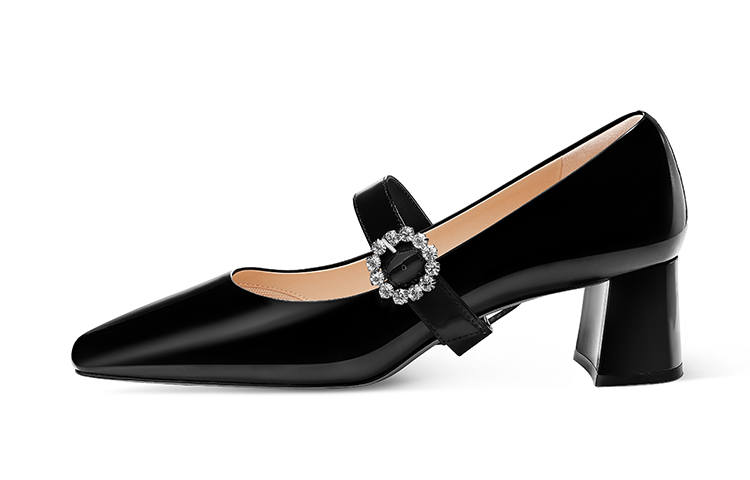 7or9 Black Pearl Chunky Heel Mary Jane Shoes 5CM Women's Black