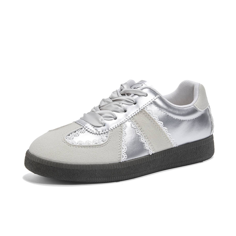 La Chapelle Microfiber Leather Slip Resistant, Abrasion Resistant, Rebound Low top Casual Shoes Women's Silver Gray