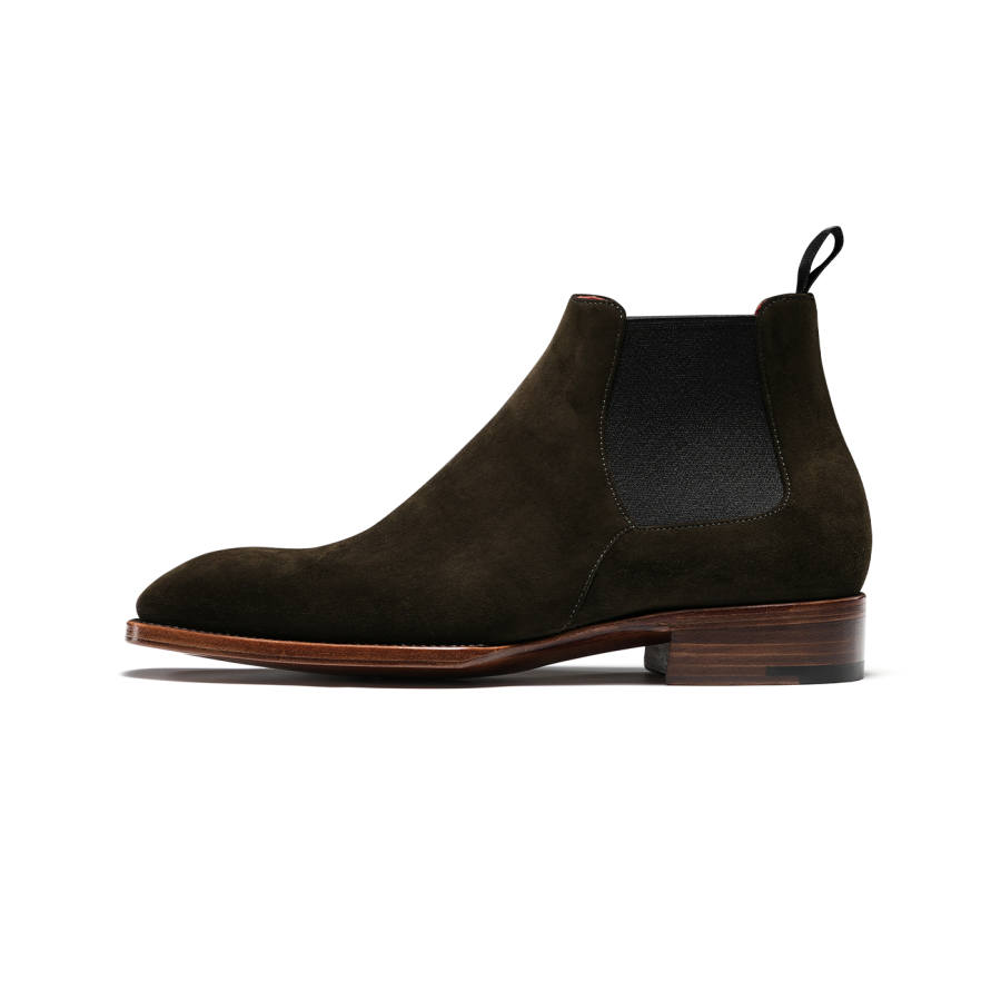 TRUFFAUT Keyboard Sole High Top Boots Cow Suede Chelsea Boots Men's Army Green