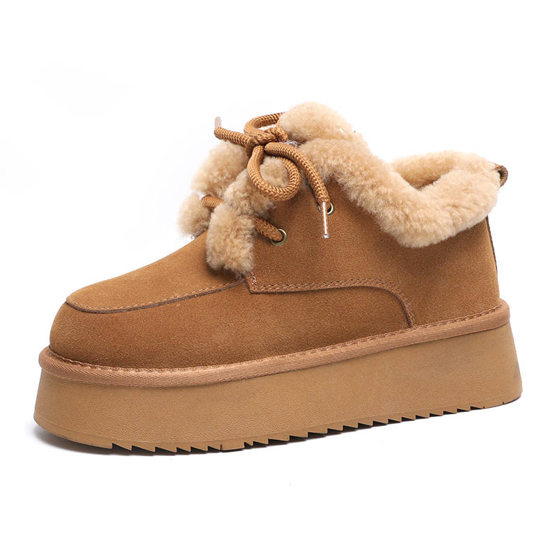 O.L Cow Suede Thermal Abrasion Resistant Height Increasing Slip Resistant Short Snow Boots Women's