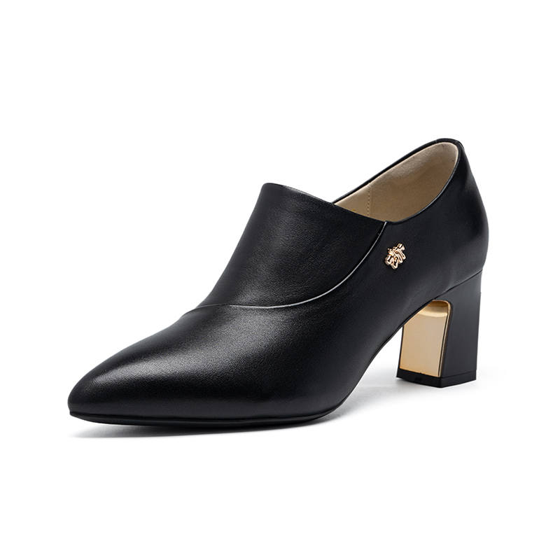 ZHR Top Grain Cow Leather Chunky Heel High Heels 6.5cm Women's