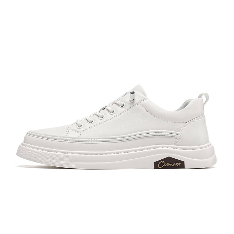 C°BANNER Cow Leather Low top Skateboard Shoes Men's White