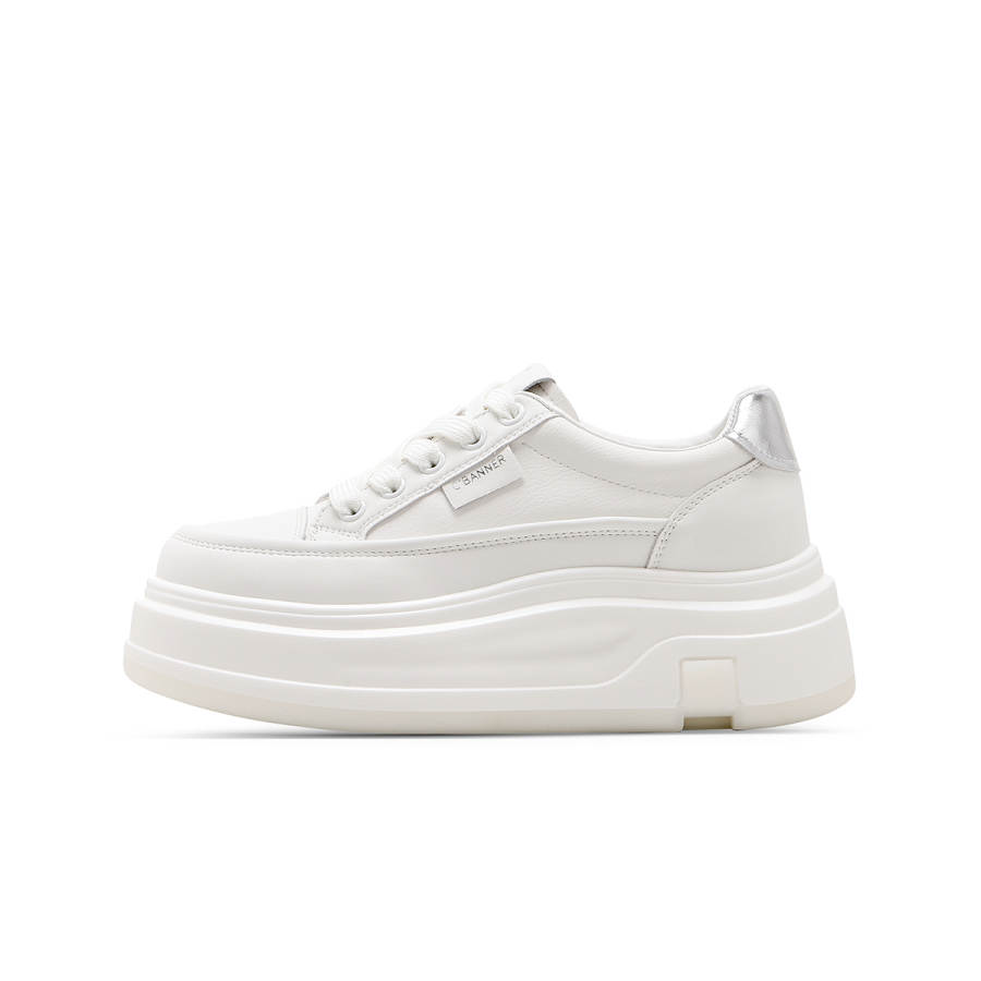 C°BANNER Synthetic Leather Abrasion Resistant Low top Skateboard Shoes Women's White Silver