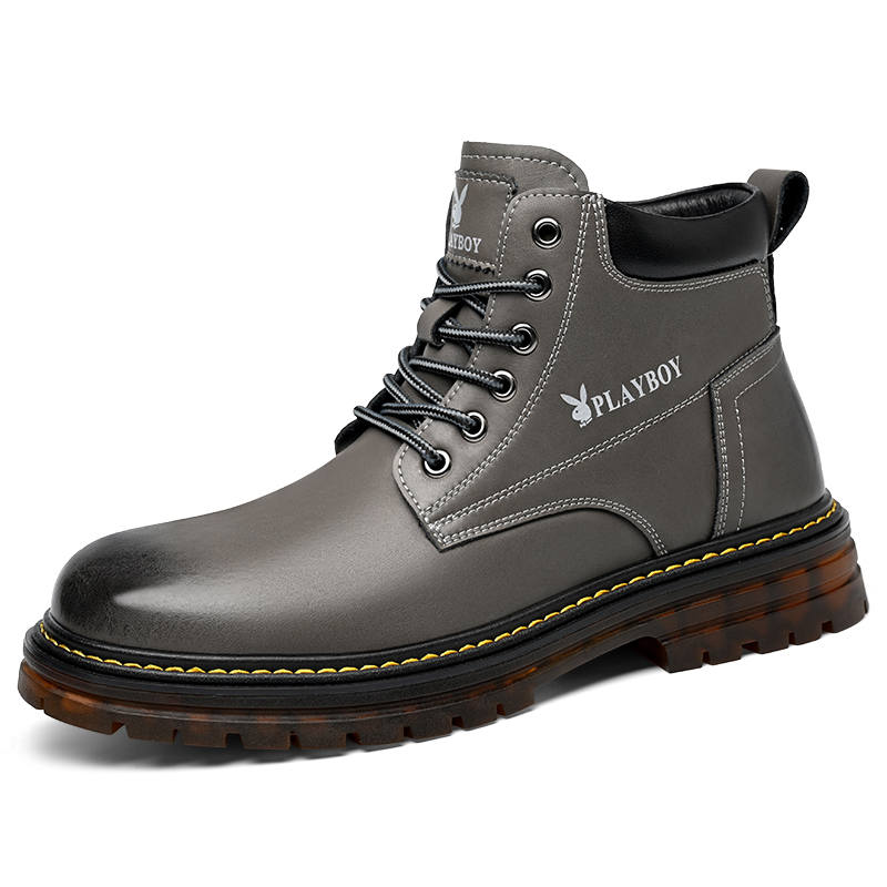 Playboy Playboy Cow Split Leather Short Combat Boots Men's