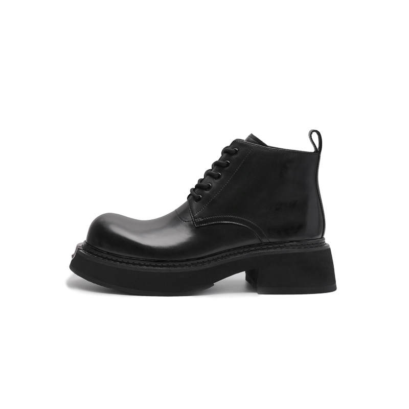 Viplander Top Grain Cow Leather Short Combat Boots Men's Black