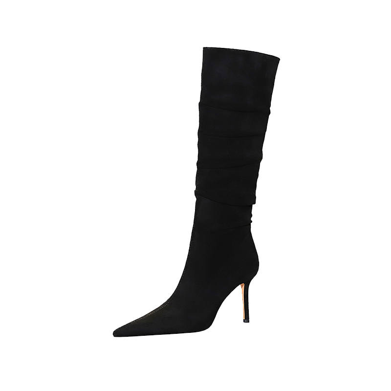 BIGTREE BIGTREE Suede Knee high Boots 8cm Women's Black
