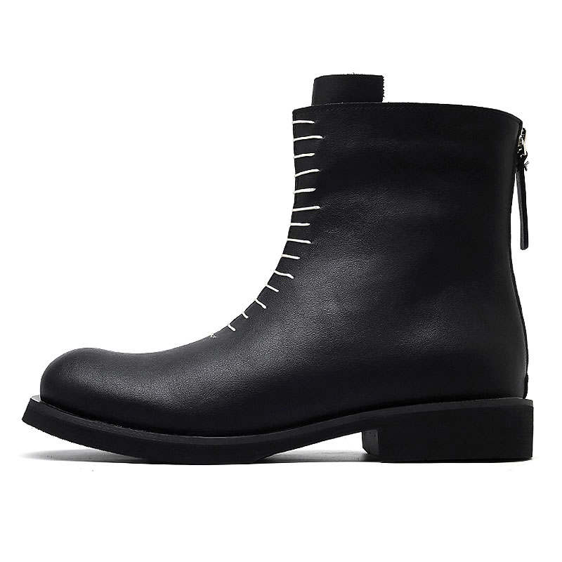 KAQIAODI Microfiber Leather Fleece Lined, Niche Stitching Design, Biker Outdoor Ankle Boots Unisex Black