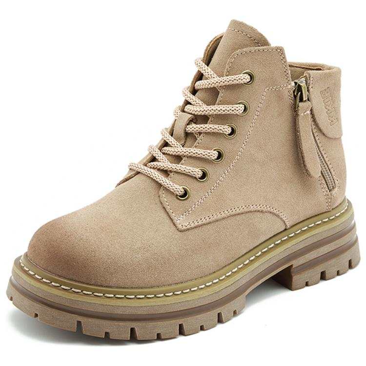 JIETEGONGYANG Cow Suede Short Combat Boots Women's