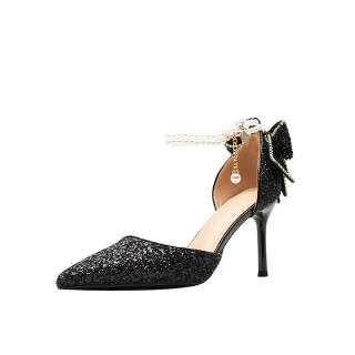 Zubumei Leather Slim Heel High Heels Women's Black