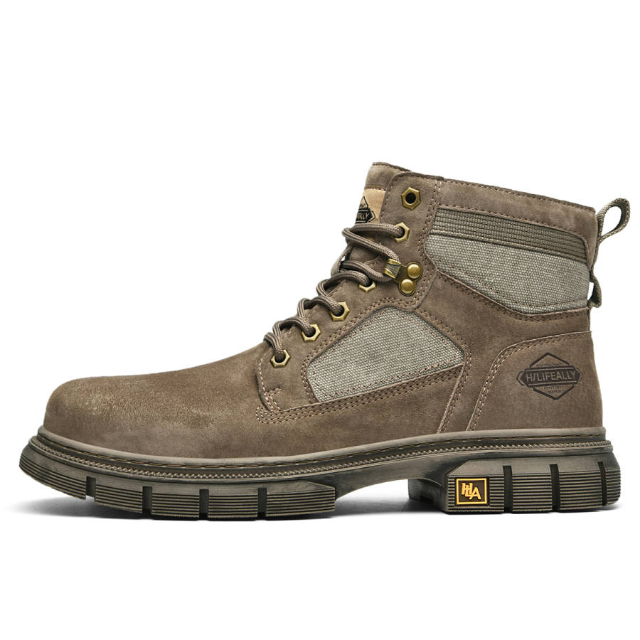 HLA Top Grain Pig Leather Short Outdoor Boots 3cm Men's