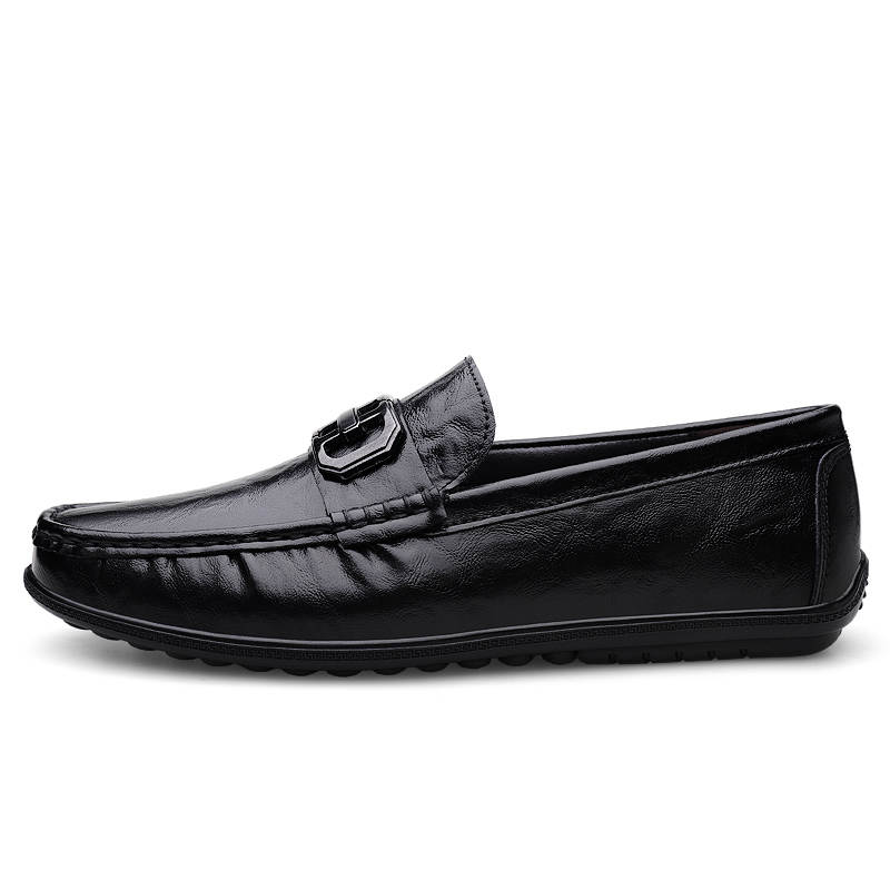 YINGLUNQISHI Top Grain Cow Leather Casual Shoes Men's Black