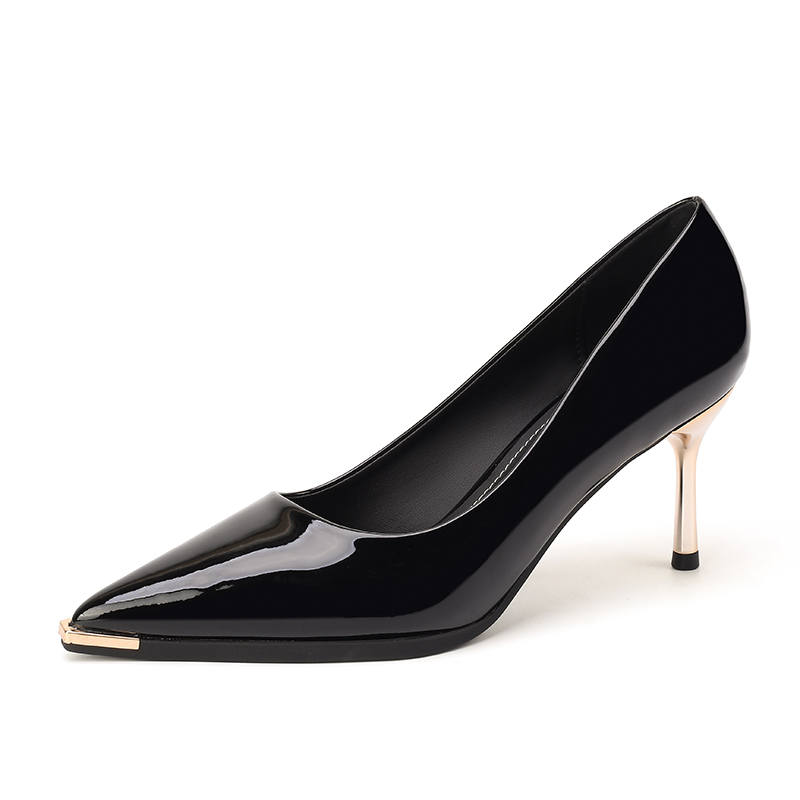 QITUMAUL Patent Leather Slim Heel High Heels 9cm Women's