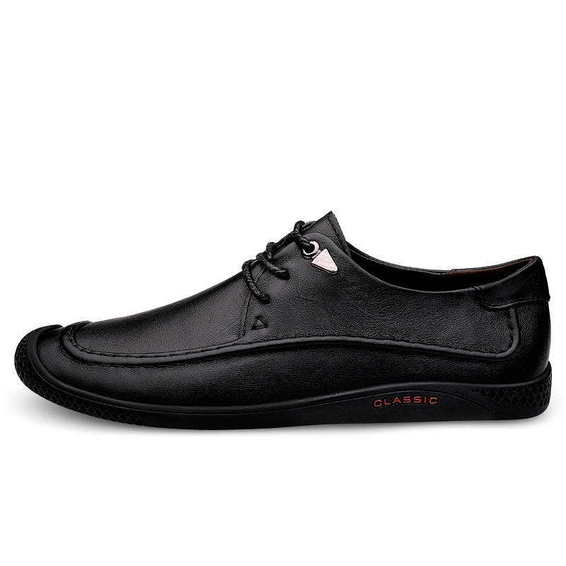 YINGLUNQISHI Top Grain Cow Leather Casual Shoes Men's Black