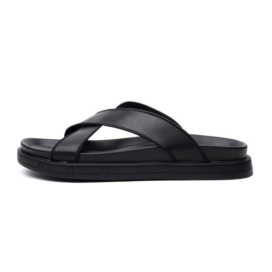 YEDANI Rubber Leather Patchwork Abrasion Resistant Abrasion Resistant Slide Slippers Men's Black