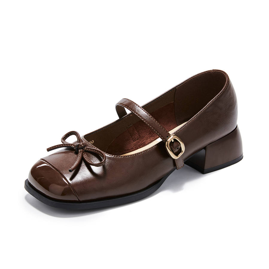 La Chapelle Chunky Heel Mary Jane Shoes Medium Heel Women's Brown