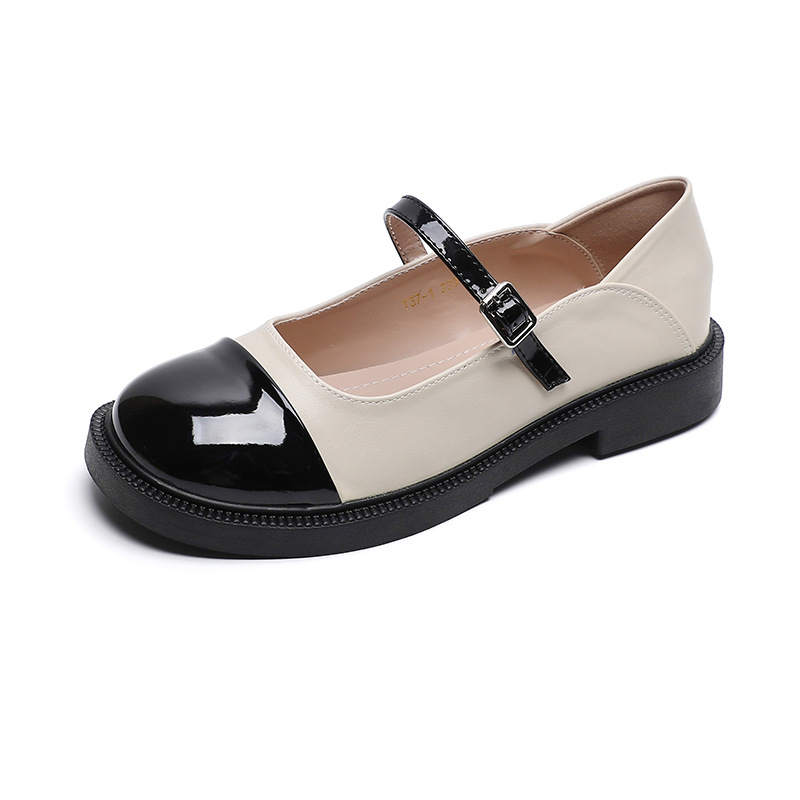 QITUMAUL Microfiber Leather Chunky Heel Mary Jane Shoes Women's Apricot