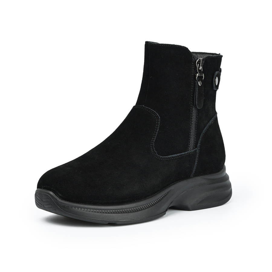 AOKANG Cow Suede Thermal Slip Resistant Short Snow Boots Women's Black