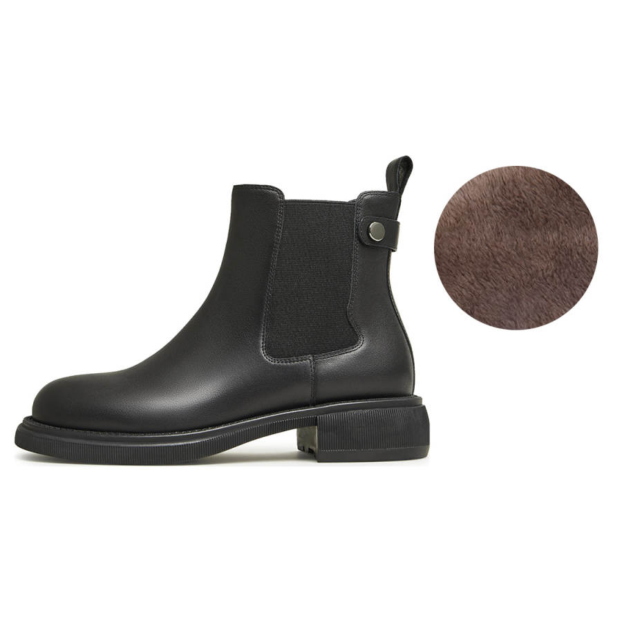 Teenmix Cow Leather Fashion Casual Versatile, Fleece Lined Thermal, Retro Stylish Cigarette Cut Boots Short