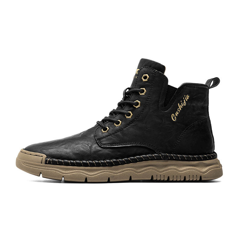G.N.SHIJIA Black Gold Bull Collection Short Combat Boots Men's Black