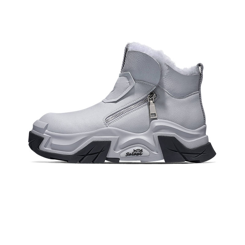 SALAXI Cow Split Leather Thickened And Fleece Lined Fashion Versatile Height Increasing Thermal High top Casual Shoes