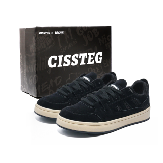 CISSTEG Microfiber Leather Low top Skateboard Shoes Men's Black