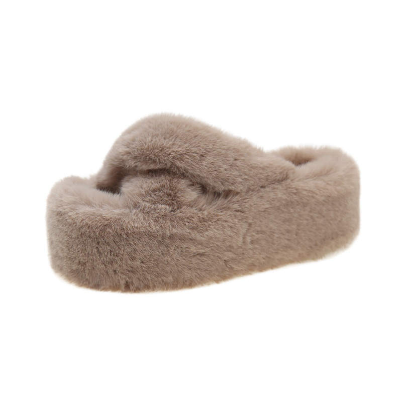 SHULUAN Suede Slide Slippers 7cm Women's Milk Tea