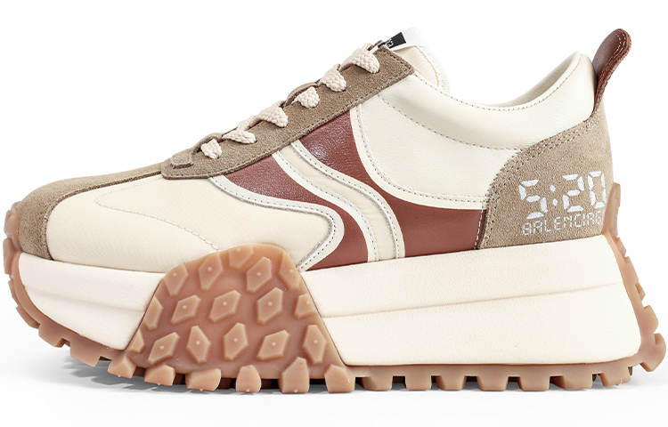 Rosa Bianca Top Grain Cow Leather Chunky Sneakers Women's Apricot