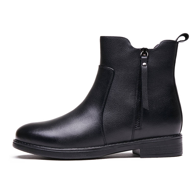 AOKANG Cow Leather Short Mid Calf Combat Boots Women's