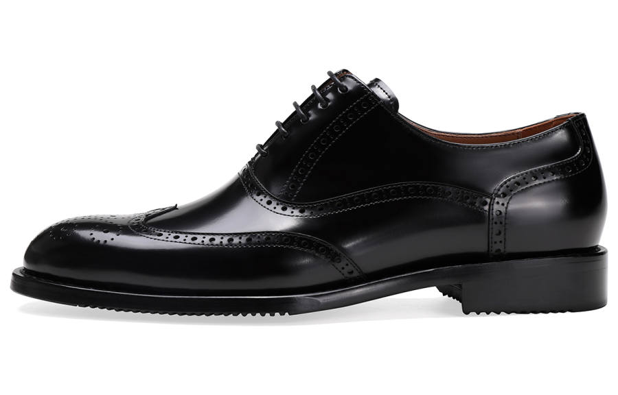 BOSSSUNWEN Top Grain Cow Leather Dress Shoes Men's Black