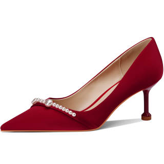 LANMOU Slim Heel High Heels Women's Burgundy