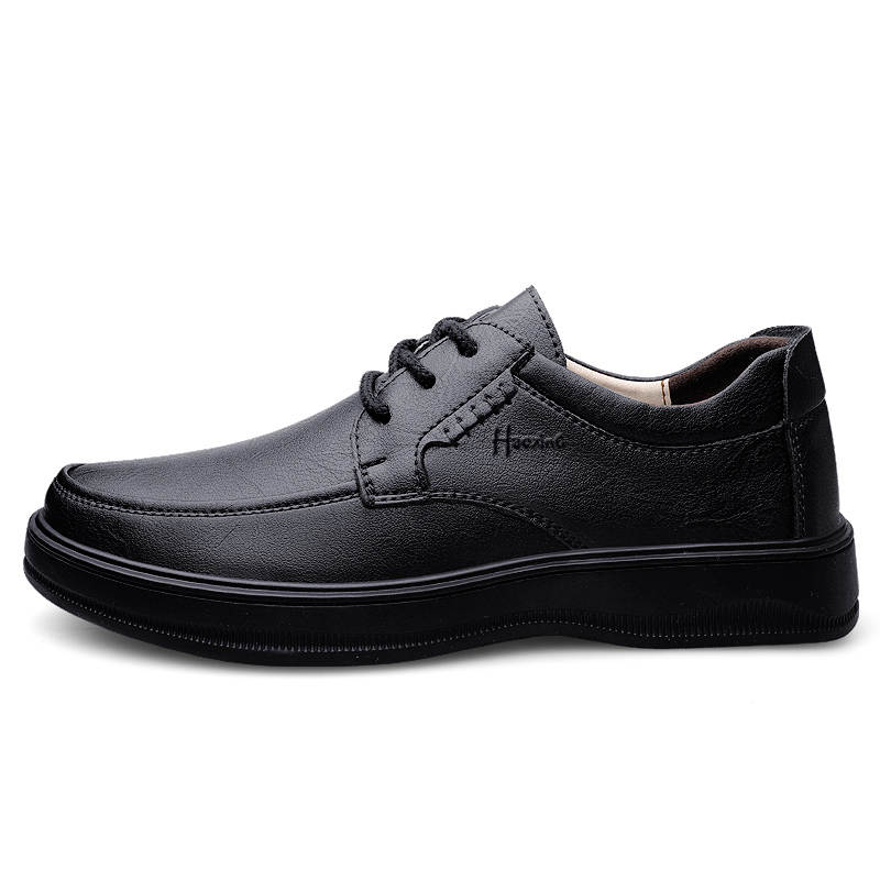 HAOXING Top Grain Cow Leather Casual Shoes Men's Black