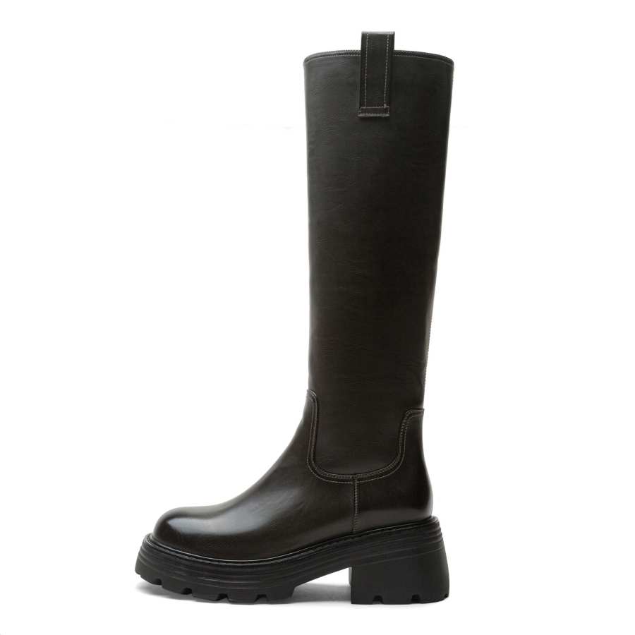 TOOMANYSHOES Biker Hot Girl Knee high Boots 6.5cm Women's Black