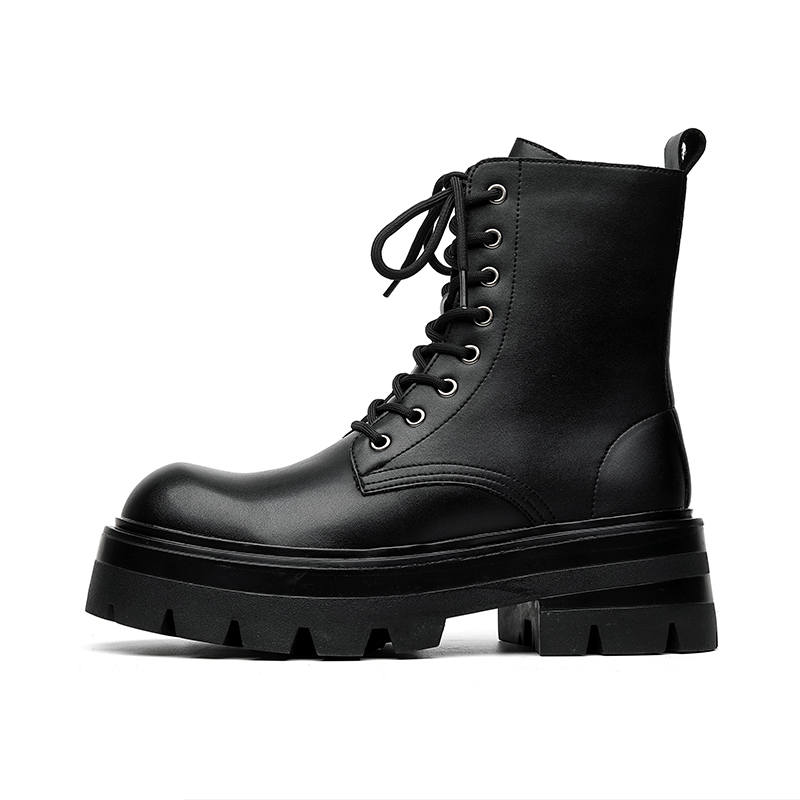PINYI PINYI Microfiber Leather Short Mid Calf Combat Boots Men's Black