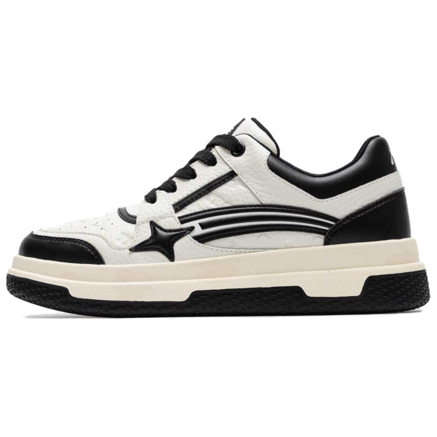 TBOF Cow Leather Classic And Versatile Low top Skateboard Shoes Unisex Black White