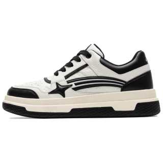 TBOF Cow Leather Classic And Versatile Low top Skateboard Shoes Unisex Black White
