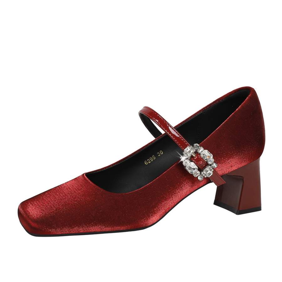 YAFEI XUANYU Satin Chunky Heel Mary Jane Shoes Women's