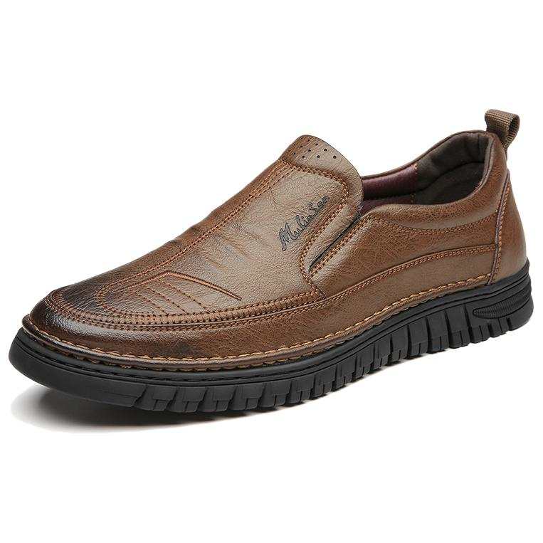 Mulinsen Casual Leather Shoes Men's Low Top Brown, Black