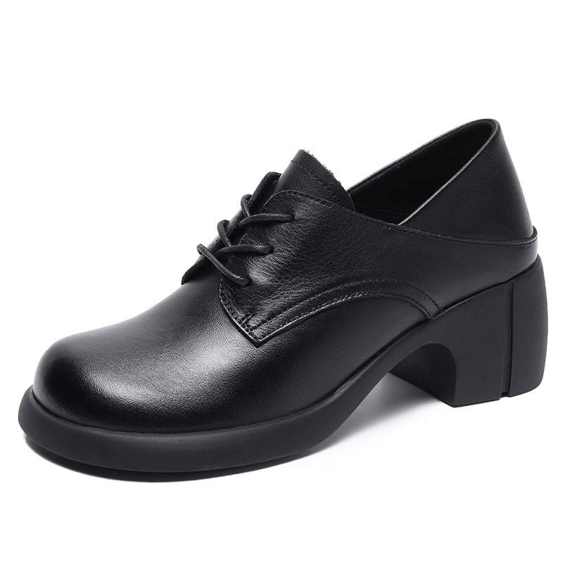 Devanro Devanro Top Grain Cow Leather Chunky Heel High Heels 6.0cm Women's