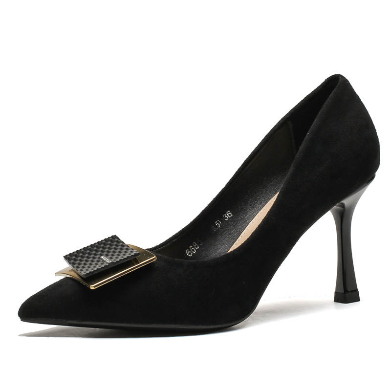 HKCP Suede Slim Heel High Heels 8.5cm Women's Black