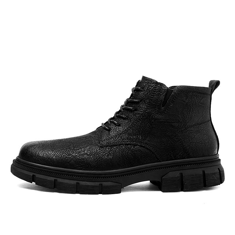 WENNAI Top Grain Cow Leather Short Combat Boots Men's Black